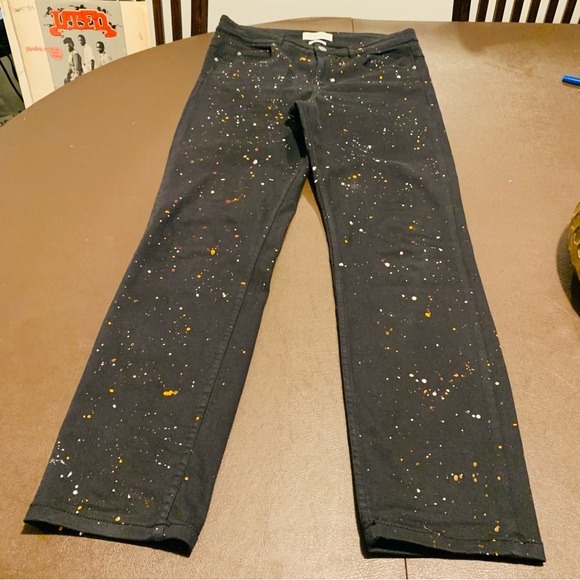 Isabel Marant Etoile Ennet Paint Splatter Slim Straight Jeans Black (8)40x27 - Picture 1 of 11